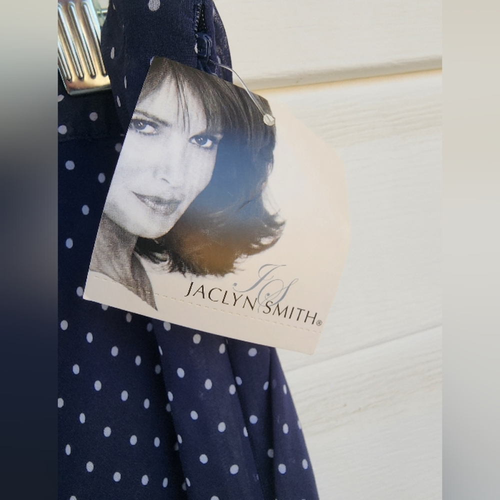 NWT! Y2K Jaclyn Smith Navy Polka Dot Flowy Summer Midi Skirt! Beautuful - Picture 14 of 16